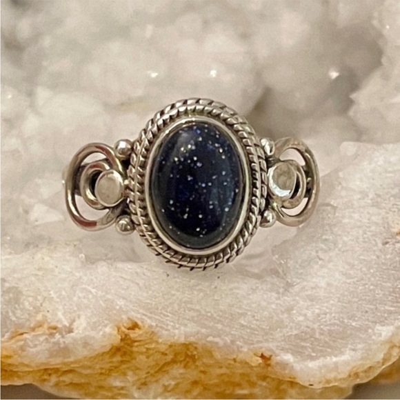 Blue Sandstone Sterling Silver 925 Ring Size 5 - Picture 1 of 6